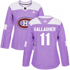 Women's Adidas Montreal Canadiens #11 Brendan Gallagher Authentic Purple Fights Cancer Practice NHL Jersey