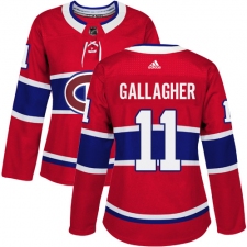 Women's Adidas Montreal Canadiens #11 Brendan Gallagher Authentic Red Home NHL Jersey