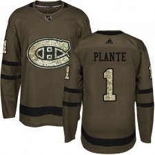 Men's Adidas Montreal Canadiens #1 Jacques Plante Authentic Green Salute to Service NHL Jersey