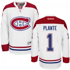 Men's Reebok Montreal Canadiens #1 Jacques Plante Authentic White Away NHL Jersey