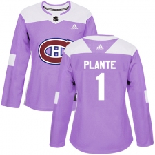 Women's Adidas Montreal Canadiens #1 Jacques Plante Authentic Purple Fights Cancer Practice NHL Jersey
