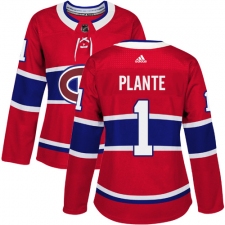 Women's Adidas Montreal Canadiens #1 Jacques Plante Premier Red Home NHL Jersey