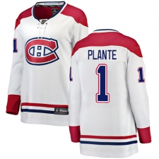 Women's Montreal Canadiens #1 Jacques Plante Authentic White Away Fanatics Branded Breakaway NHL Jersey