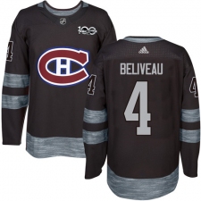 Men's Adidas Montreal Canadiens #4 Jean Beliveau Authentic Black 1917-2017 100th Anniversary NHL Jersey