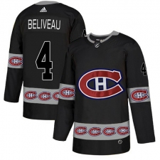 Men's Adidas Montreal Canadiens #4 Jean Beliveau Authentic Black Team Logo Fashion NHL Jersey
