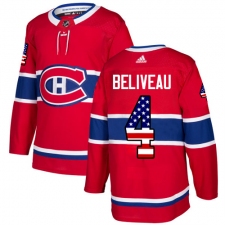 Men's Adidas Montreal Canadiens #4 Jean Beliveau Authentic Red USA Flag Fashion NHL Jersey