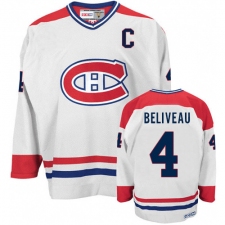 Men's CCM Montreal Canadiens #4 Jean Beliveau Authentic White CH Throwback NHL Jersey