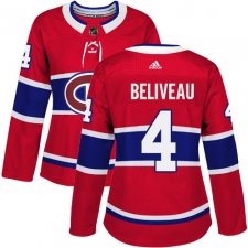 Women's Adidas Montreal Canadiens #4 Jean Beliveau Authentic Red Home NHL Jersey