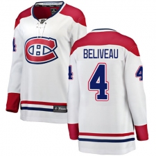 Women's Montreal Canadiens #4 Jean Beliveau Authentic White Away Fanatics Branded Breakaway NHL Jersey