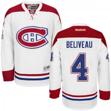 Women's Reebok Montreal Canadiens #4 Jean Beliveau Authentic White Away NHL Jersey