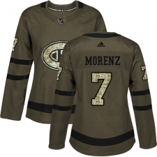 Women's Adidas Montreal Canadiens #7 Howie Morenz Authentic Green Salute to Service NHL Jersey