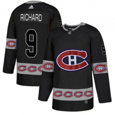 Men's Adidas Montreal Canadiens #9 Maurice Richard Authentic Black Team Logo Fashion NHL Jersey