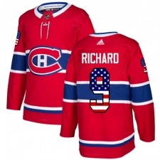 Men's Adidas Montreal Canadiens #9 Maurice Richard Authentic Red USA Flag Fashion NHL Jersey