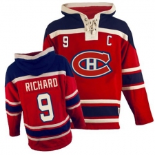 Men's Old Time Hockey Montreal Canadiens #9 Maurice Richard Authentic Red Sawyer Hooded Sweatshirt NHL Jersey