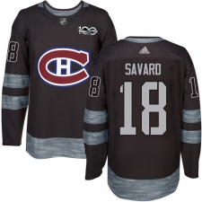 Men's Adidas Montreal Canadiens #18 Serge Savard Authentic Black 1917-2017 100th Anniversary NHL Jersey