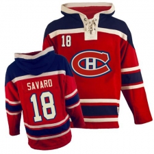 Men's Old Time Hockey Montreal Canadiens #18 Serge Savard Premier Red Sawyer Hooded Sweatshirt NHL Jersey