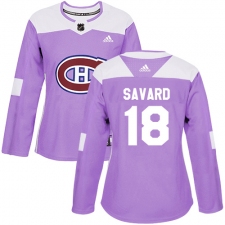 Women's Adidas Montreal Canadiens #18 Serge Savard Authentic Purple Fights Cancer Practice NHL Jersey