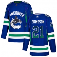 Men's Adidas Vancouver Canucks #21 Loui Eriksson Authentic Blue Drift Fashion NHL Jersey