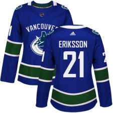 Women's Adidas Vancouver Canucks #21 Loui Eriksson Authentic Blue Home NHL Jersey