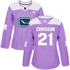 Women's Adidas Vancouver Canucks #21 Loui Eriksson Authentic Purple Fights Cancer Practice NHL Jersey
