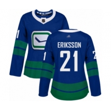 Women's Vancouver Canucks #21 Loui Eriksson Authentic Royal Blue Alternate Hockey Jersey