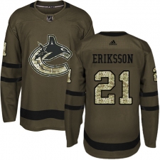 Youth Adidas Vancouver Canucks #21 Loui Eriksson Authentic Green Salute to Service NHL Jersey