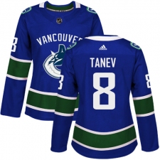 Women's Adidas Vancouver Canucks #8 Christopher Tanev Authentic Blue Home NHL Jersey