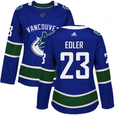 Women's Adidas Vancouver Canucks #23 Alexander Edler Authentic Blue Home NHL Jersey