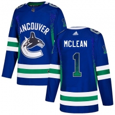 Men's Adidas Vancouver Canucks #1 Kirk Mclean Authentic Blue Drift Fashion NHL Jersey