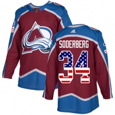 Youth Adidas Colorado Avalanche #34 Carl Soderberg Authentic Burgundy Red USA Flag Fashion NHL Jersey