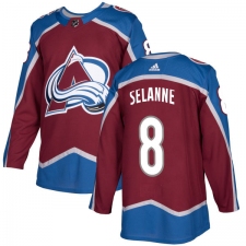 Men's Adidas Colorado Avalanche #8 Teemu Selanne Authentic Burgundy Red Home NHL Jersey