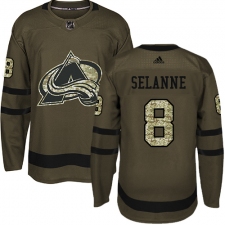 Men's Adidas Colorado Avalanche #8 Teemu Selanne Authentic Green Salute to Service NHL Jersey