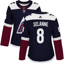 Women's Adidas Colorado Avalanche #8 Teemu Selanne Authentic Navy Blue Alternate NHL Jersey
