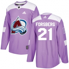 Men's Adidas Colorado Avalanche #21 Peter Forsberg Authentic Purple Fights Cancer Practice NHL Jersey
