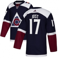Men's Adidas Colorado Avalanche #17 Tyson Jost Premier Navy Blue Alternate NHL Jersey