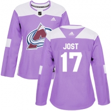 Women's Adidas Colorado Avalanche #17 Tyson Jost Authentic Purple Fights Cancer Practice NHL Jersey