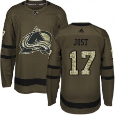 Youth Adidas Colorado Avalanche #17 Tyson Jost Premier Green Salute to Service NHL Jersey