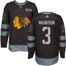 Men's Adidas Chicago Blackhawks #3 Keith Magnuson Authentic Black 1917-2017 100th Anniversary NHL Jersey