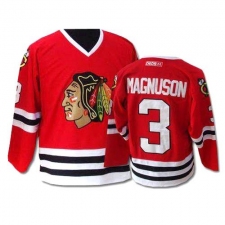 Men's CCM Chicago Blackhawks #3 Keith Magnuson Authentic Red Throwback NHL Jersey