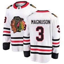 Men's Chicago Blackhawks #3 Keith Magnuson Fanatics Branded White Away Breakaway NHL Jersey
