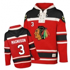 Men's Old Time Hockey Chicago Blackhawks #3 Keith Magnuson Authentic Red Sawyer Hooded Sweatshirt NHL Jersey