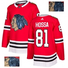 Men's Adidas Chicago Blackhawks #81 Marian Hossa Authentic Red Fashion Gold NHL Jersey