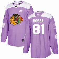 Youth Adidas Chicago Blackhawks #81 Marian Hossa Authentic Purple Fights Cancer Practice NHL Jersey