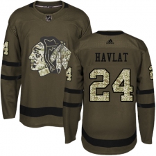 Men's Reebok Chicago Blackhawks #24 Martin Havlat Authentic Green Salute to Service NHL Jersey