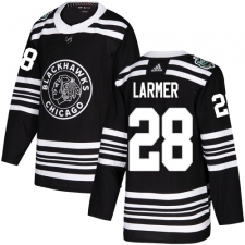 Men's Adidas Chicago Blackhawks #28 Steve Larmer Authentic Black 2019 Winter Classic NHL Jersey