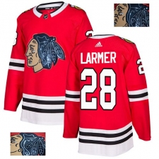Men's Adidas Chicago Blackhawks #28 Steve Larmer Authentic Red Fashion Gold NHL Jersey