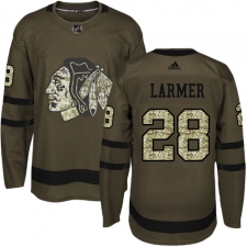 Men's Reebok Chicago Blackhawks #28 Steve Larmer Authentic Green Salute to Service NHL Jersey