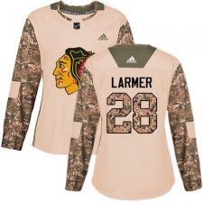 Women's Adidas Chicago Blackhawks #28 Steve Larmer Authentic Camo Veterans Day Practice NHL Jersey