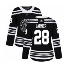 Women's Chicago Blackhawks #28 Steve Larmer Authentic Black Alternate Hockey Jersey
