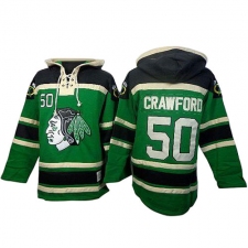 Men's Old Time Hockey Chicago Blackhawks #50 Corey Crawford Authentic Green St. Patrick's Day McNary Lace Hoodie NHL Jersey